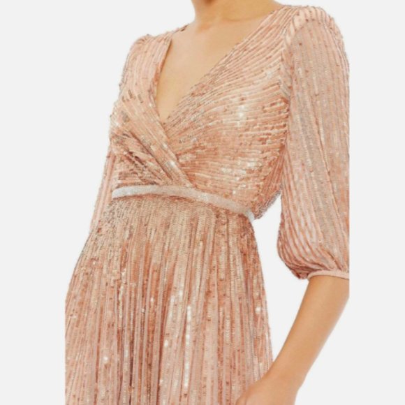 MAC DUGGAL 5509 BISHOP SLEEVE A-LINE APRICOT GOWN sz 12 - Picture 2 of 5